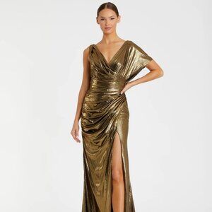 Ieena for Mac Duggal black Tie gold asymmetric dress size 18 NWT